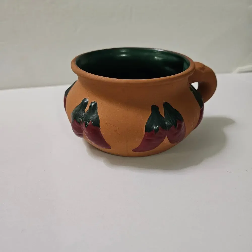 Glazed Art Pottery Salsa Bowl Tan/Green Stoneware 16 oz. Serving Dish